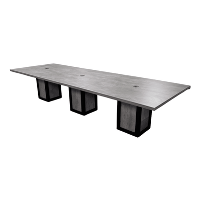 12x4 3-piece conference table with square bases. Grey top, grey bases with black trim.