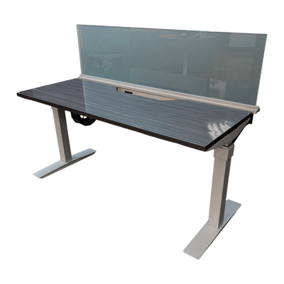 AIS Aloft Sit to Stand, grey top, gloss finish, glass privacy panels