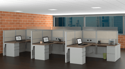 Sixty-Five System Advanced Office Cubicles - 6x6 Multi-Material | 6 Pack with Glass Dividers