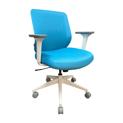 Poppin Max Task Chair, Blue Fabric and White Frame.
