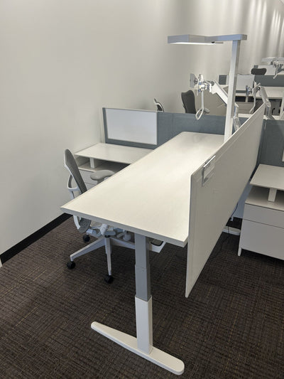 Herman Miller Canvas 6x6 workstation with height adjustable desk and lateral storage.