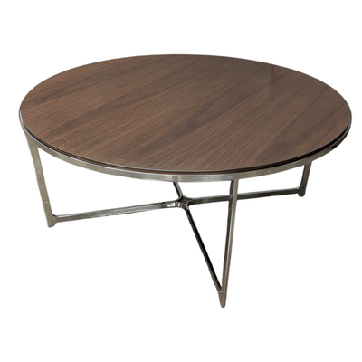 36in Round Coffee Table, Mahogany Wood Top and Chrome Frame
