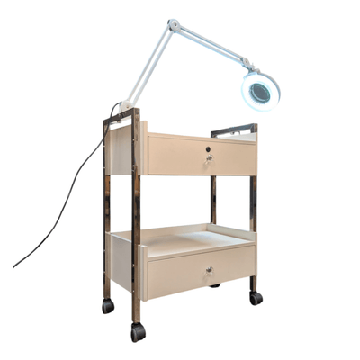 White 2-Drawer Spa Cart with Magnifying Glass & Light | Professional Beauty Station