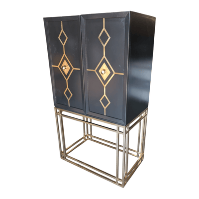 Black 2-Door Vanity Cabinet with Gold Accents | Modern Storage 36x22x64.25
