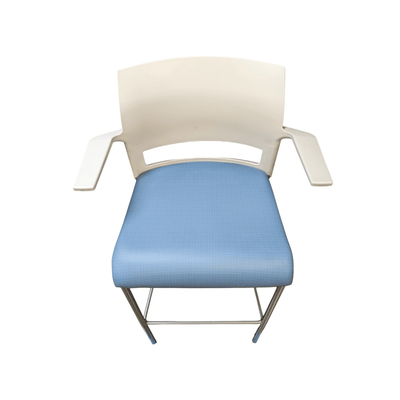 Used steelcase move stool arms blue seat white back