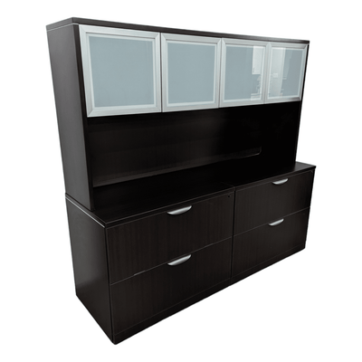 Used OTG Double 2-Drawer 36in Lateral File Cabinets w/ 4-Door Hutch in Espresso