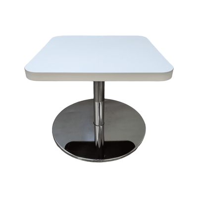 Used Allermuir 18in White Square Top Table with Round Chrome Base, JA3T