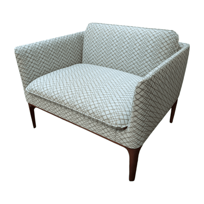 Pre-Owned Bernhardt Atlantic 35.5" Wide Armchair | Patterned Fabric Wood Legs Designer Seating