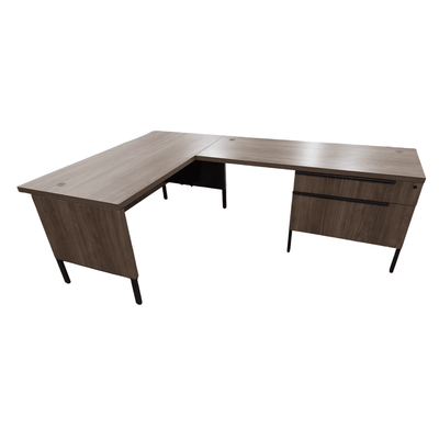 Steelcase Right Handed L-Shape Desk with Box File Lateral File, Dark Bronze.