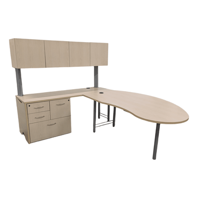 Maple Bowfront LH L-Shape Desk with Hutch