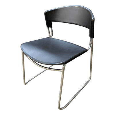 black stack chair, chrome frame