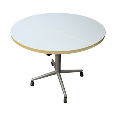White Mobile Round Flip Table with pewter base
