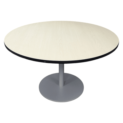 48in Round Maple Break room Table with Grey Metal Base