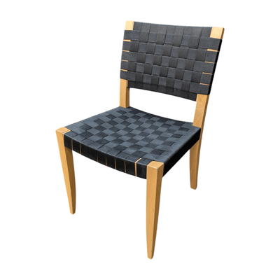 wood frame woven seat back chair in black