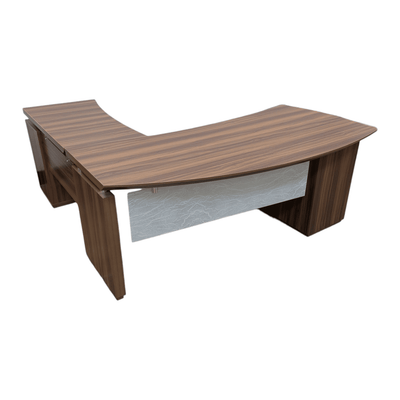 Mayline Right-Handed Mocha L-Shape Desk with Box Box File Pedestal | Executive Workstation