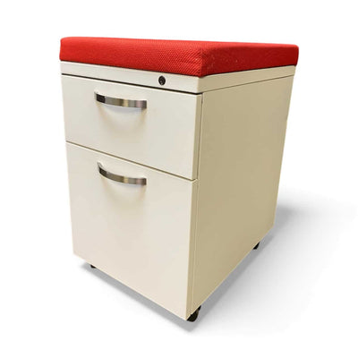 White Mobile Box/File Pedestal with Red Cushion Top