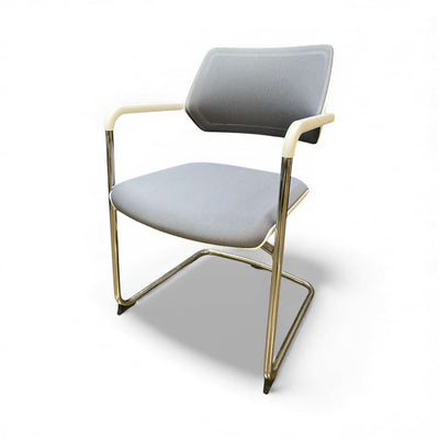 Steelcase Qivi Sled Base Side Chair Grey mesh back, grey fabric seat, white plastic frame, chrome base