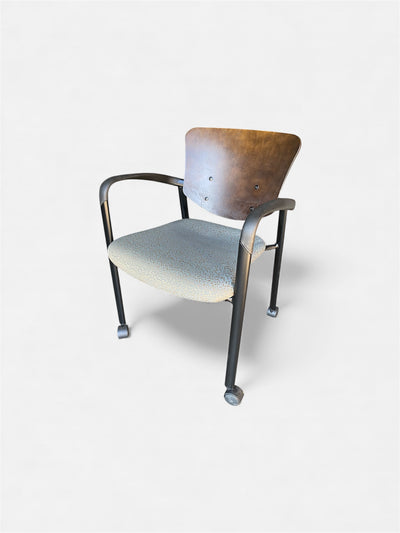 Haworth Improv Seating Mobile Side Chair – Green Fabric Seat, Wood Back, Black Frame