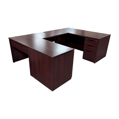Teknion Left Hand U-Shape Office Desk, Cherry Finish.