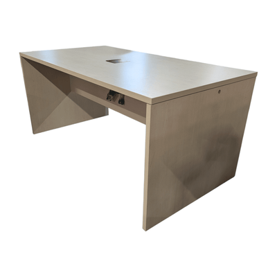 Teknion Bar height, 90x48x40 conference table with a maple finish.