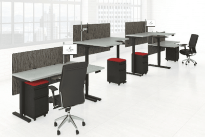 Extended L-Base Sit-Stand Desk System 4-Pack | Adjustable Height Office Workstation with Storage and Privacy