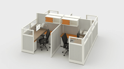 6' x 6' Four-Pack Workstation with 67" & 53" Panels, Power, and Monitor Arms | Razor System Office Typical
