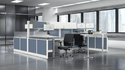 Razor System Office Workstations - 6x7 Mixed Height | 4 Pack with Adjustable Tables