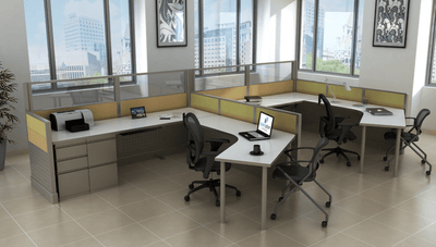 7'6" x 8' Two-Pack 120° Workstation with 53" & 39" Mixed-Height Panels and Dual Pedestals | OPS2 Tile System