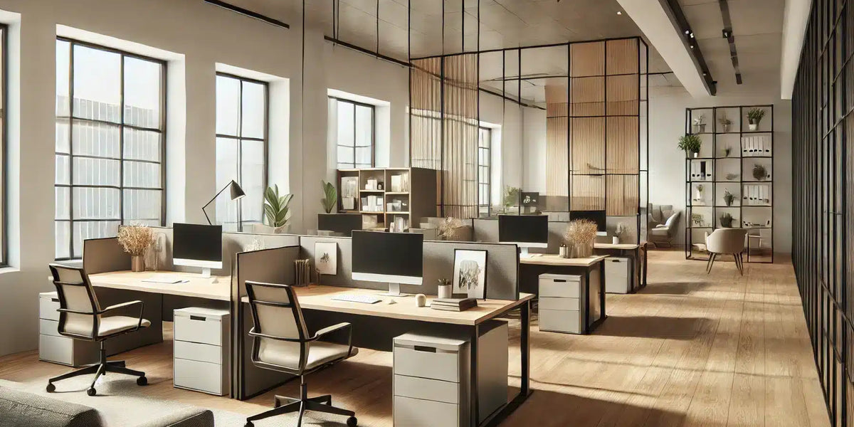 Industrial style workspace, with new office furniture.