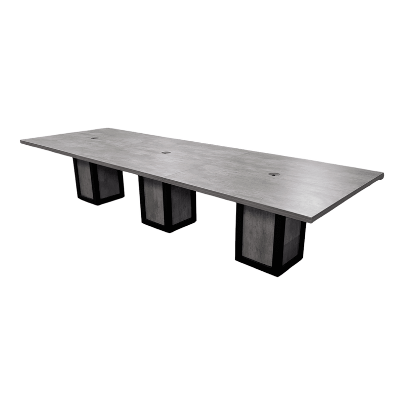 12x4 3-piece conference table with square bases. Grey top, grey bases with black trim.