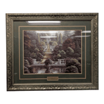 Framed Painting: Old Westbury Gardens, scenic painting of walkway though Westbury gardens with green border and gold frame.