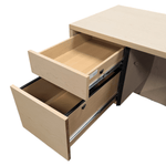 a wooden desk with drawers