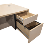 a desk with drawers open