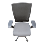 a grey office chair with armrests