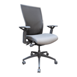 a grey office chair with wheels