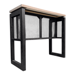 a table with a wire mesh frame