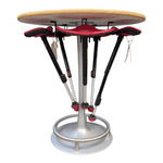 Safco Collision Table White top, 5 red mogo chairs