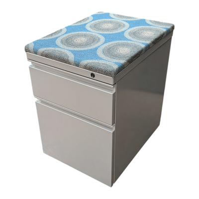 ais grey mobile ped with blue patterned cushion top