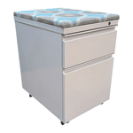 Pre-Owned AIS Grey 2-Drawer Mobile Pedestal with Blue Cushion Top | Dual-Purpose Office Storage & Seating