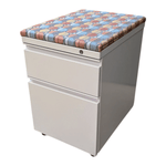 Grey Mobile Ped with Multicolor patterned cushion top