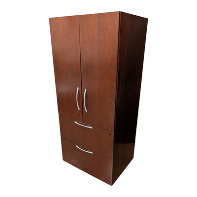 kimball 2-door storage cabinet combo with 2-drawer lateral file in mahogany