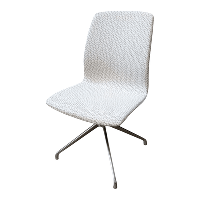 OFS Swivel Side Chair, White and Brown Fabric and chrome base
