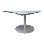Triangular End Table with Grooved Top and Grey Metal Base - Pre-Owned