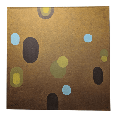 Abstract art print on canvas - brown with multicolor shapes