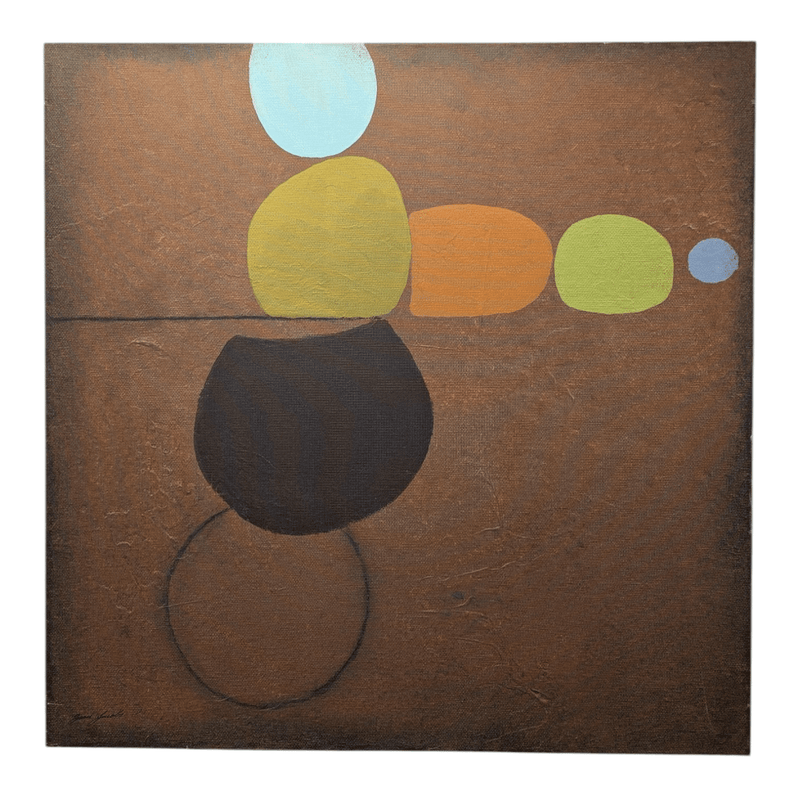 Abstract Art Print on Canvas - Brown with multicolor circles