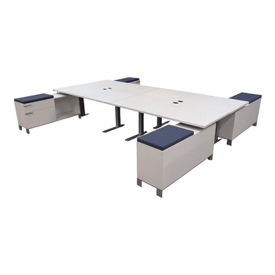 Allsteel 4-Pack Electric Sit-to-Stand Workstations - White and Grey | Pre-Owned Office Cubicles with Storage