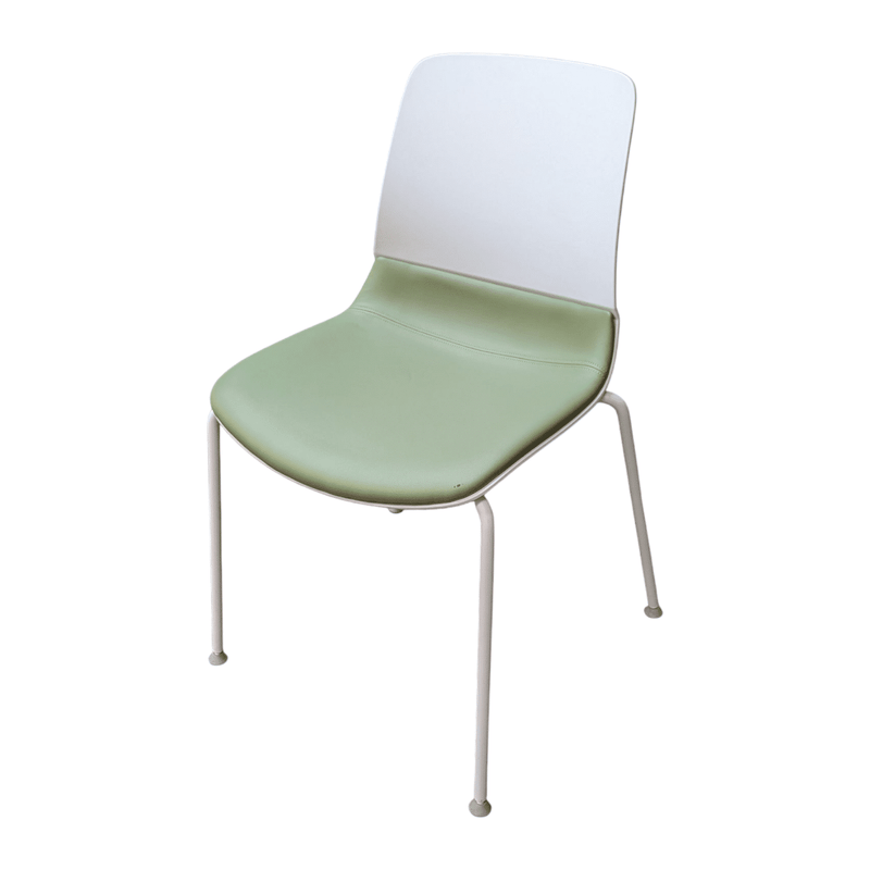 SitOnIt Mika Stack Chair white frame and green leather seat