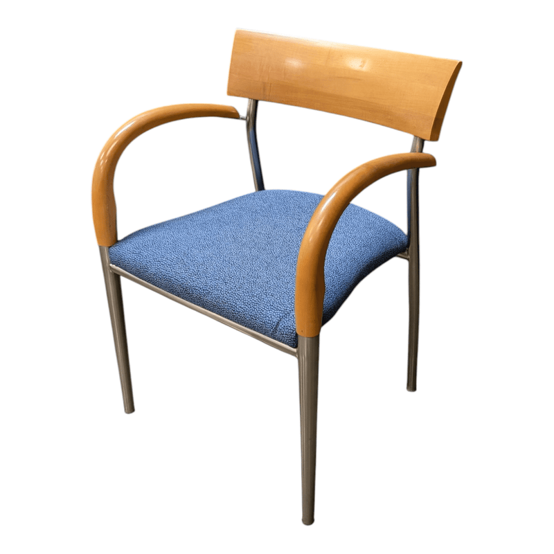 Bernhardt Wood Frame Side Chair - Blue Fabric Seat Chrome Legs | Pre-Owned Modern Guest Chair