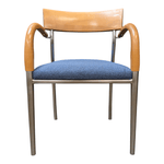 Bernhardt Wood Frame Side Chair - Blue Fabric Seat Chrome Legs | Pre-Owned Modern Guest Chair