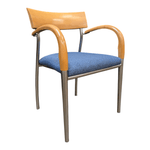 Bernhardt Wood Frame Side Chair - Blue Fabric Seat Chrome Legs | Pre-Owned Modern Guest Chair